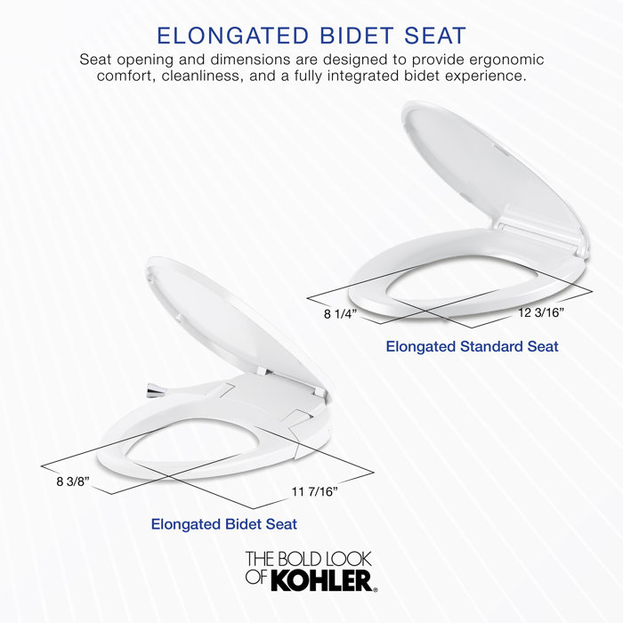 Kohler Purewash Elongated Manual Bidet Toilet Seat With Polished Chrome